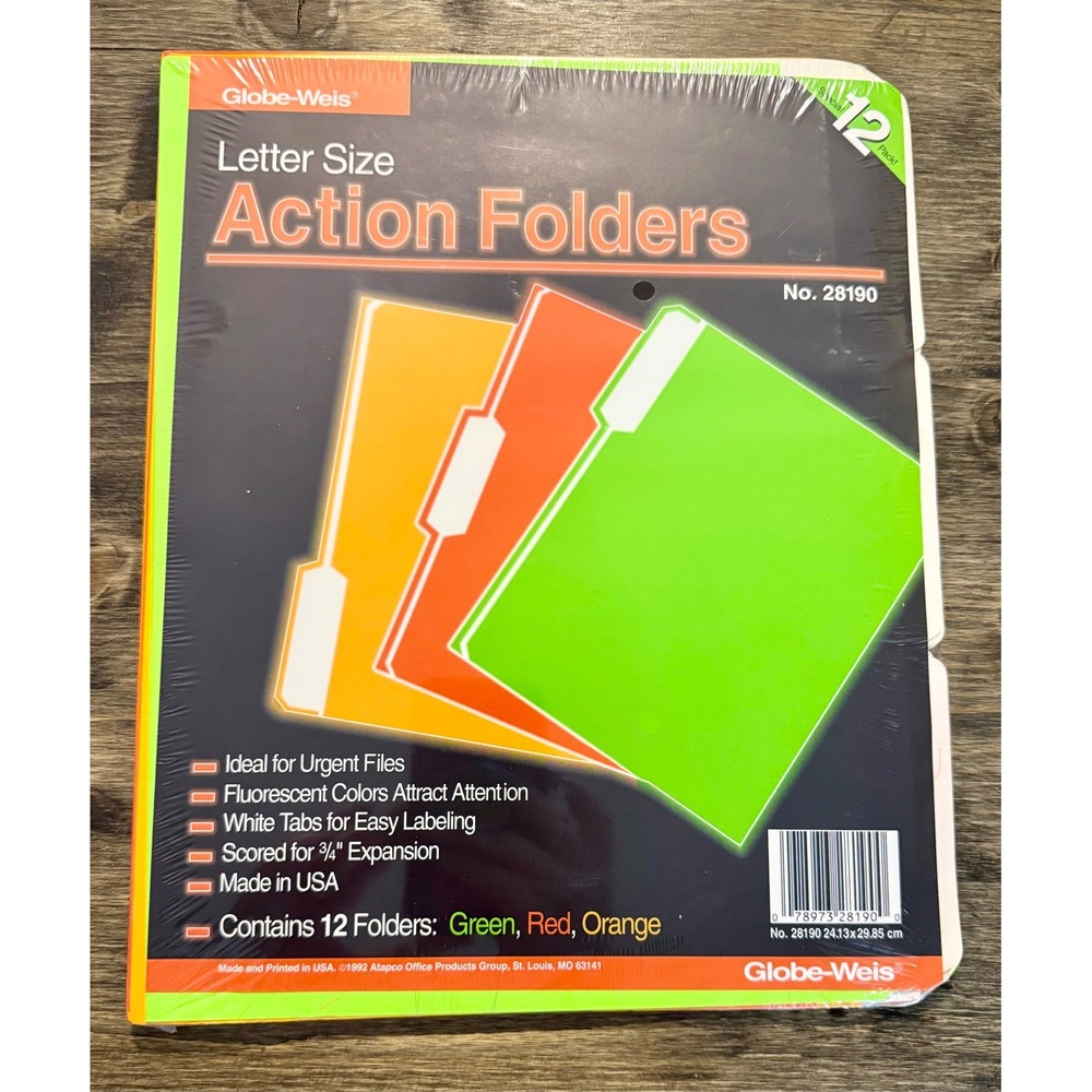 Globe-Weis Action Folders Unisex Letter Size Neon Multi New 12 Pack 28190 1992